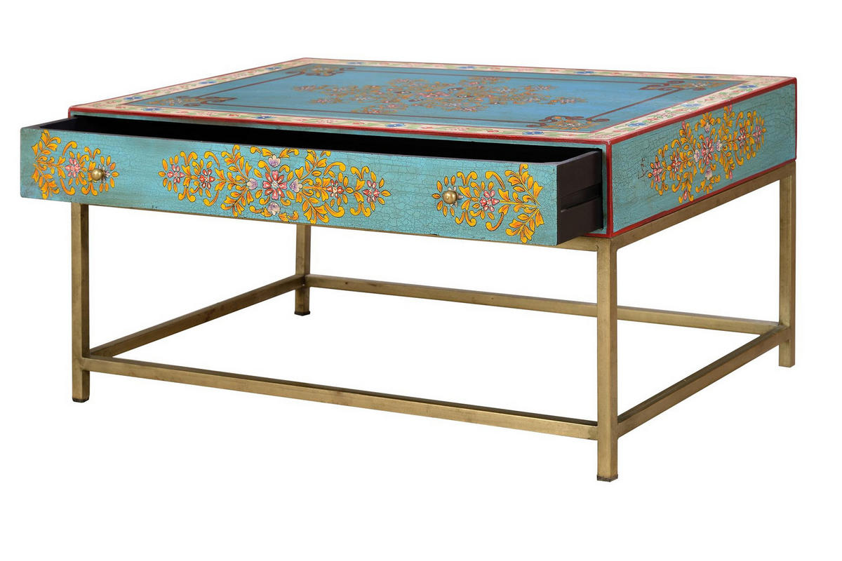 COUCHTISCH aus Mangoholz und Eisen - Goldfarben, Metall (90/60/46cm) - Giner y Colomer
