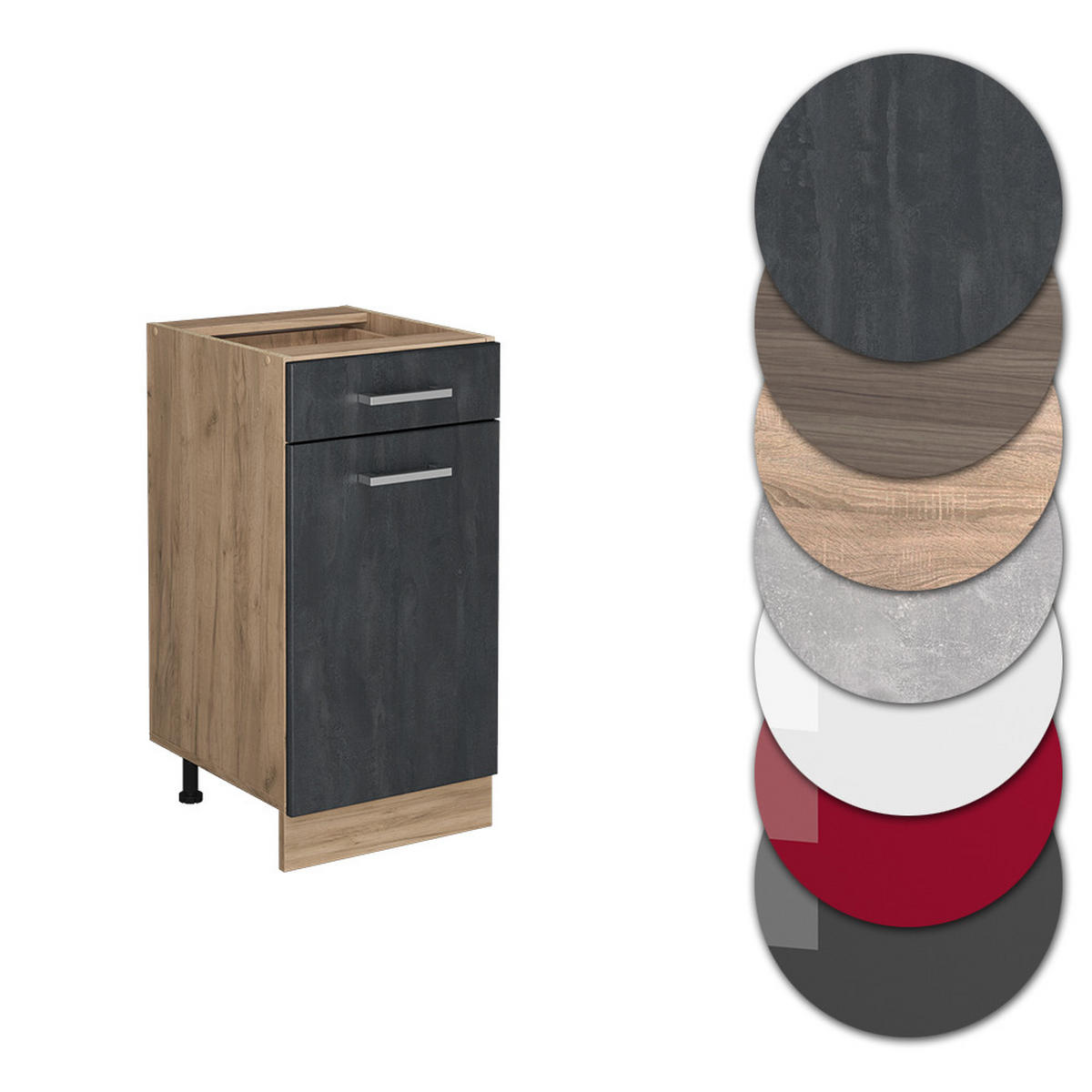 KÜCHENUNTERSCHRANK R-Line Schwarz Beton 40 cm ohne Arbeitsplatte - Honigeiche/Eiche Wotan, Holzwerkstoff (40/81.6/46cm) - Vicco