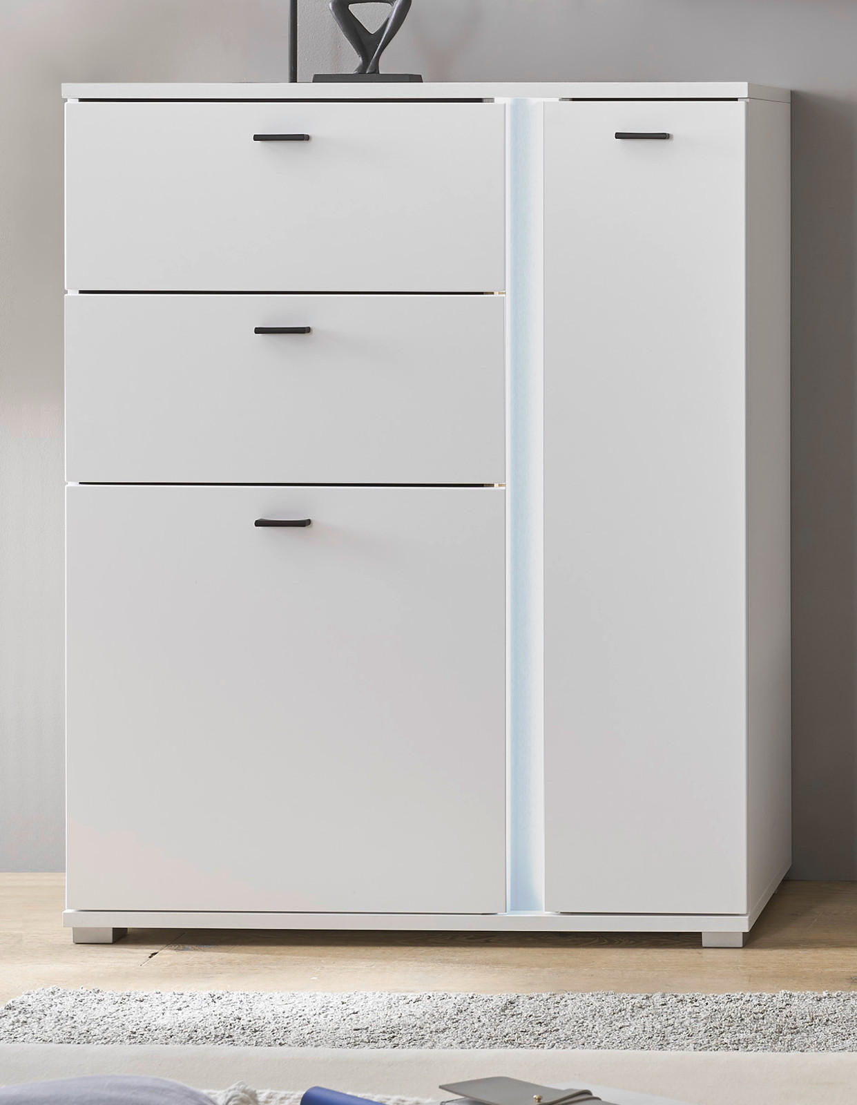 HIGHBOARD weiß matt, Kommode inklusive Frontbeleuchtung 100 x 125 cm - Weiß, Holzwerkstoff (100/125/42cm) - Furn.Design