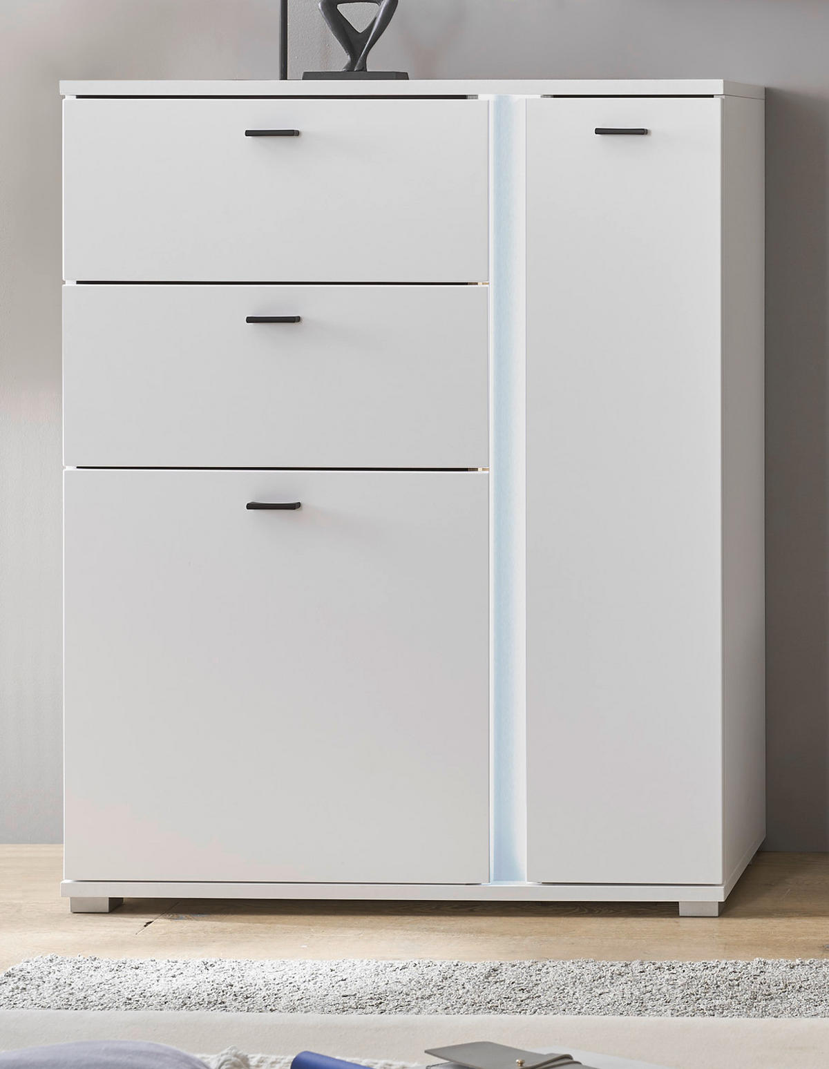 HIGHBOARD weiß matt, Kommode inklusive Frontbeleuchtung 100 x 125 cm - Weiß, Holzwerkstoff (100/125/42cm) - Furn.Design