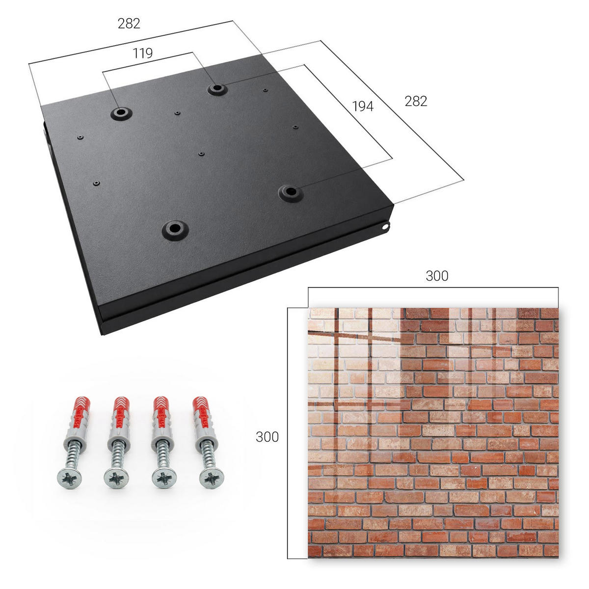 SCHLÜSSELBOX Schwarz 30x30 cm- Türöffnung nach rechts - Ziegelmauer - Braun, Metall (30/30/5cm) - TULUP