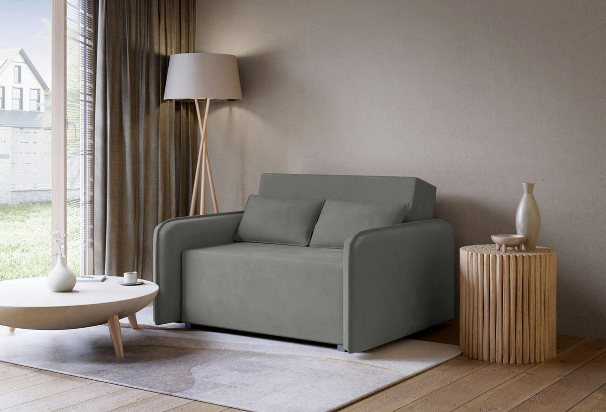 2-SITZER SCHLAFSOFA Duelia Dunkelgrau, hydrophobe Chenille - Dunkelgrau/Schwarz, Textil/Metall (144/85/124cm) - Selsey
