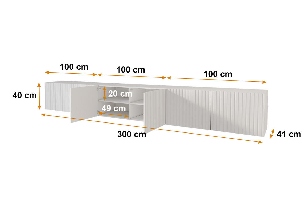 LOWBOARD KITO-W 3x100x40x41 cm - Weiß - Weiß, Holzwerkstoff (300/40/41cm) - ALTDECOR