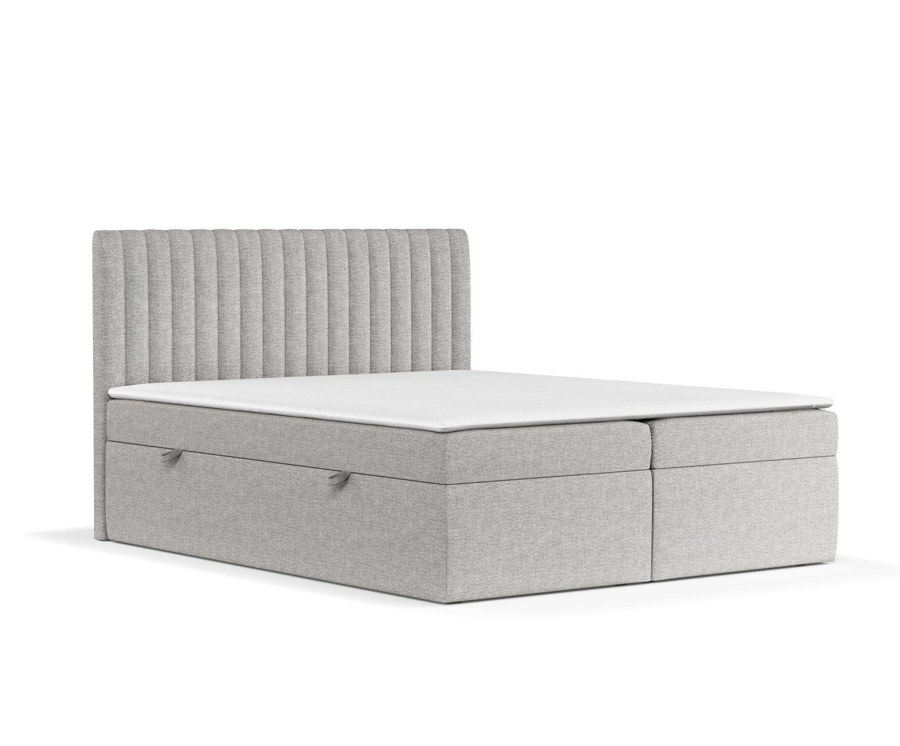 BOXBETT Spencer Grau Beige 180/200 cm mit Matratze und Topper - Beige/Schwarz, Holz/Holzwerkstoff (180/200cm) - Maison de Reve
