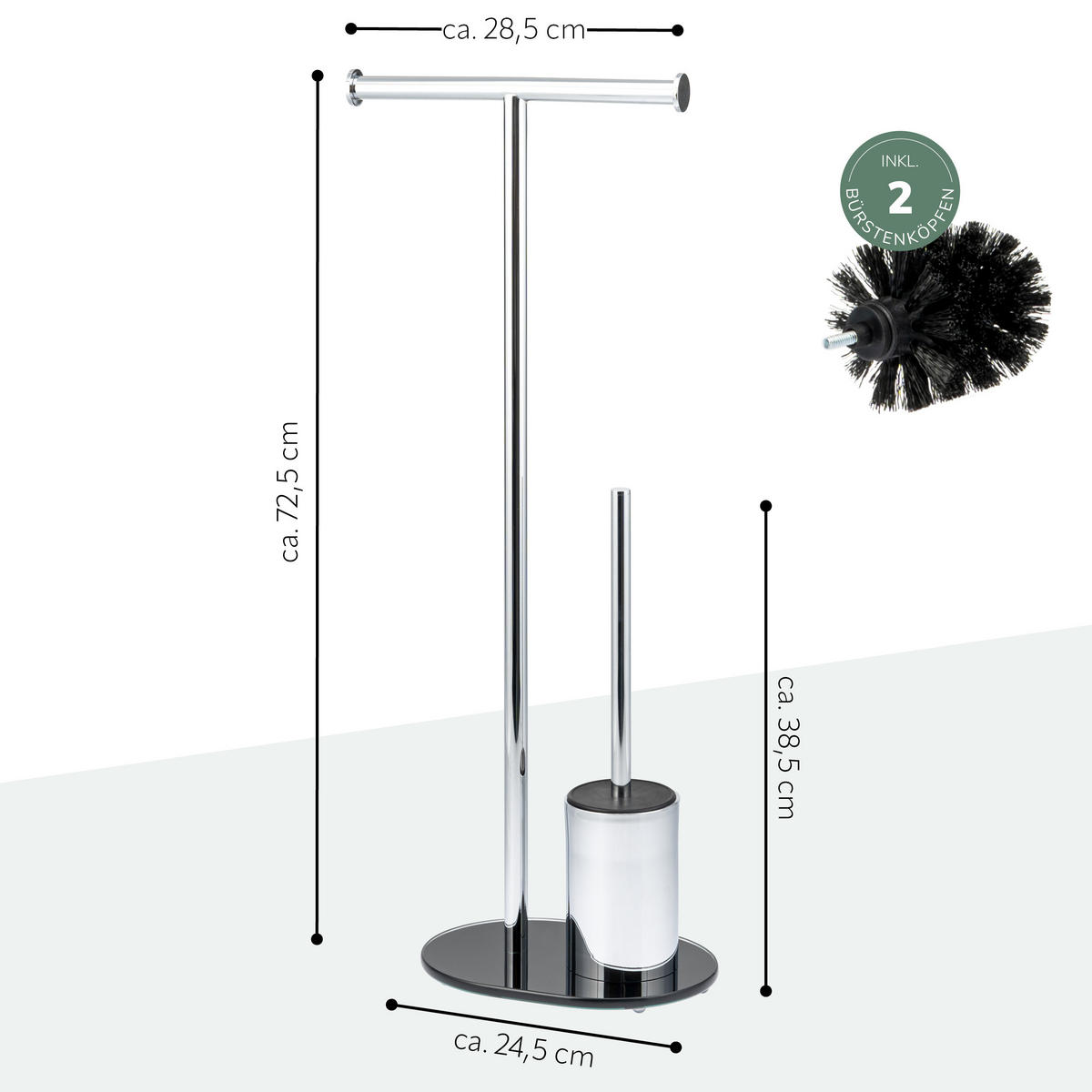 STAND-WC-GARNITUR, schwarz, Edelstahl - Schwarz, Metall (28.5/72.5/12cm) - bremermann