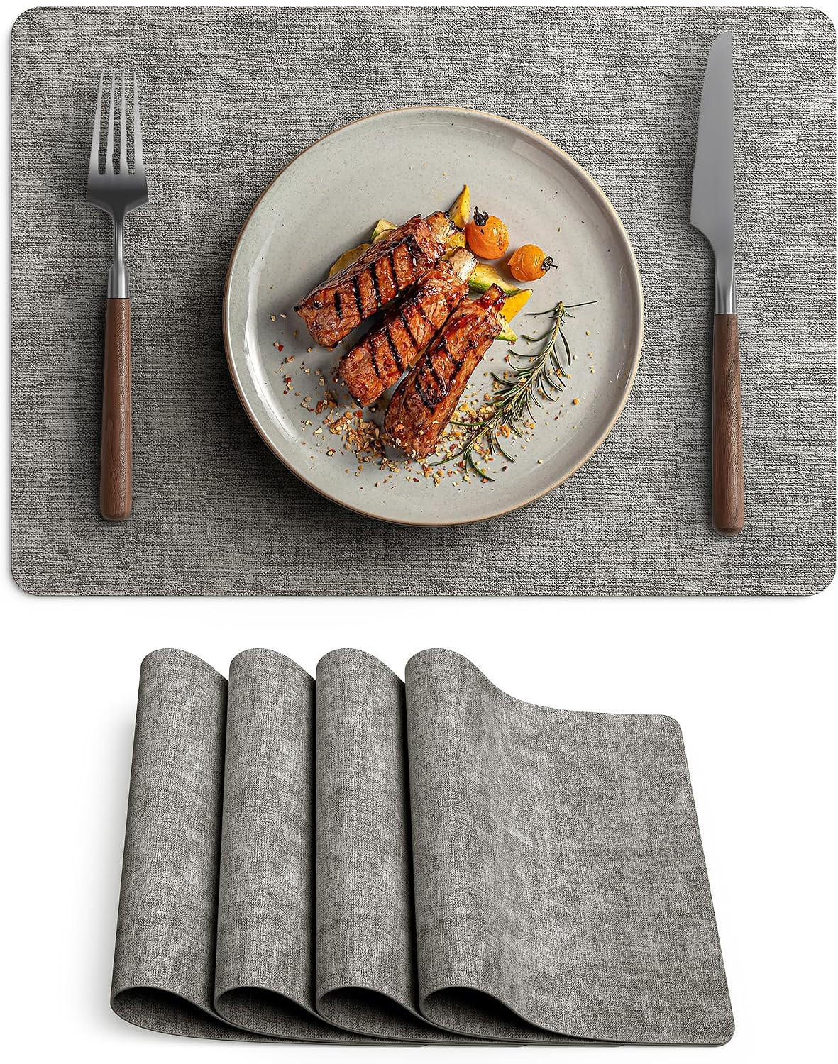 PLATZSET 4-teilig -- 43 x 30 cm -- Grau - Grau, Leder (43/30cm)