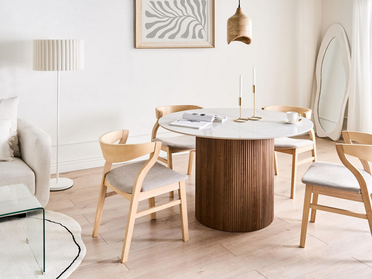 ESSTISCH Weiß Albina - Weiß/Braun, Stein (120/120/75cm) - Beliani