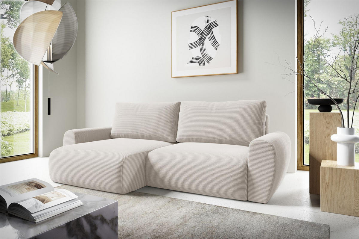 ECKSOFA Galan Mit Schlaffunktion - Weiß, Holzwerkstoff/Textil (253/153cm) - Fun Möbel