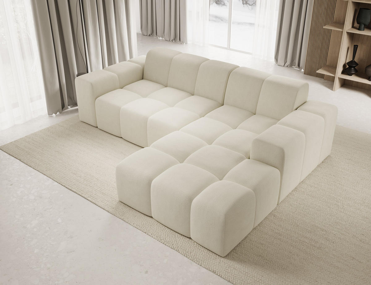 ECKSOFA Fogo mit Hocker, Couch L-Form, Sofa Rechts, Veloursstoff, 245x68x180 cm, Beige - Beige, Holz/Textil (245/180cm) - PROMETO Möbel