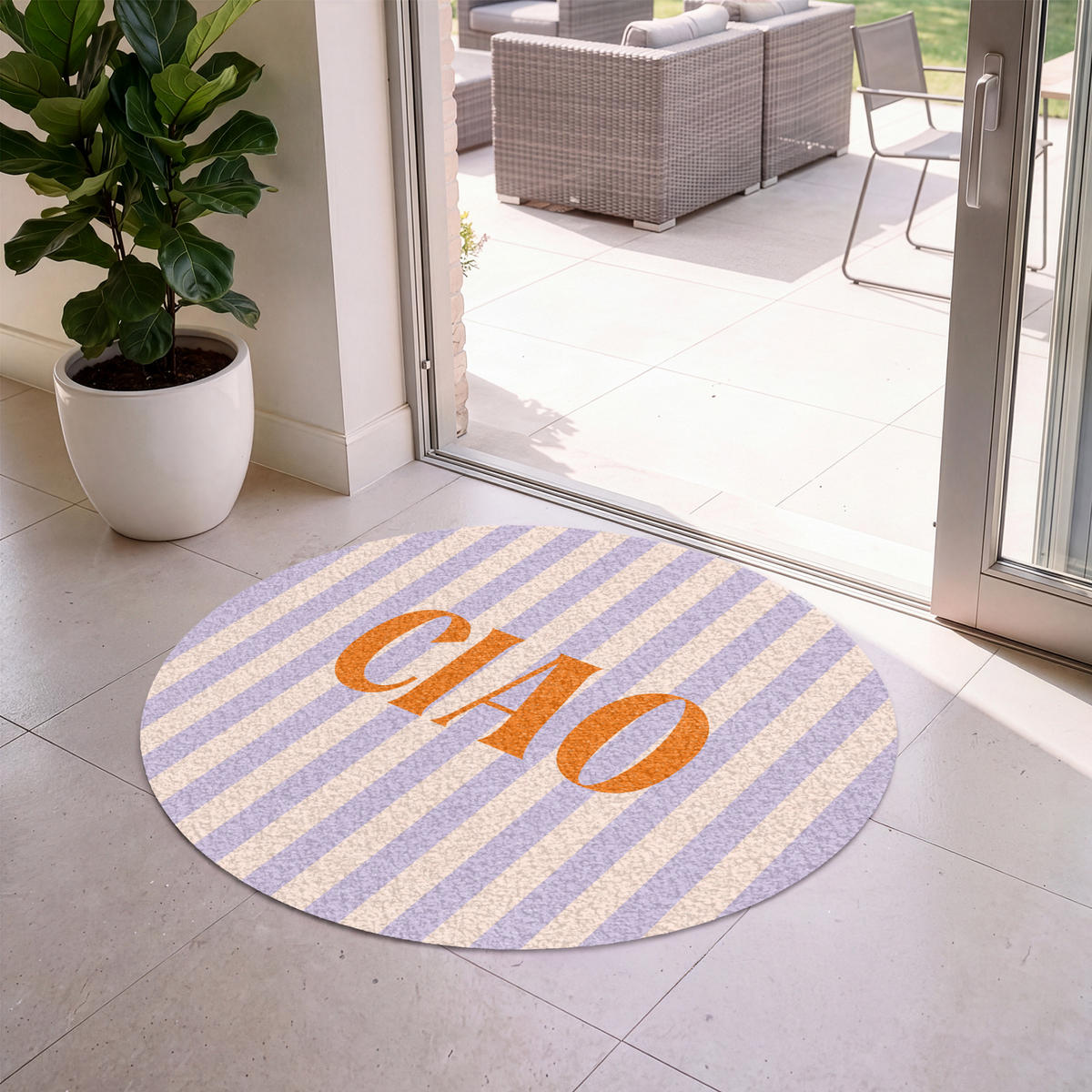 FUSSMATTE Ciao - Zitat - Pastell - Streifen Schmutzfangmatte 120x120 cm - Flieder, Kunststoff (120/120cm) - MuchoWow