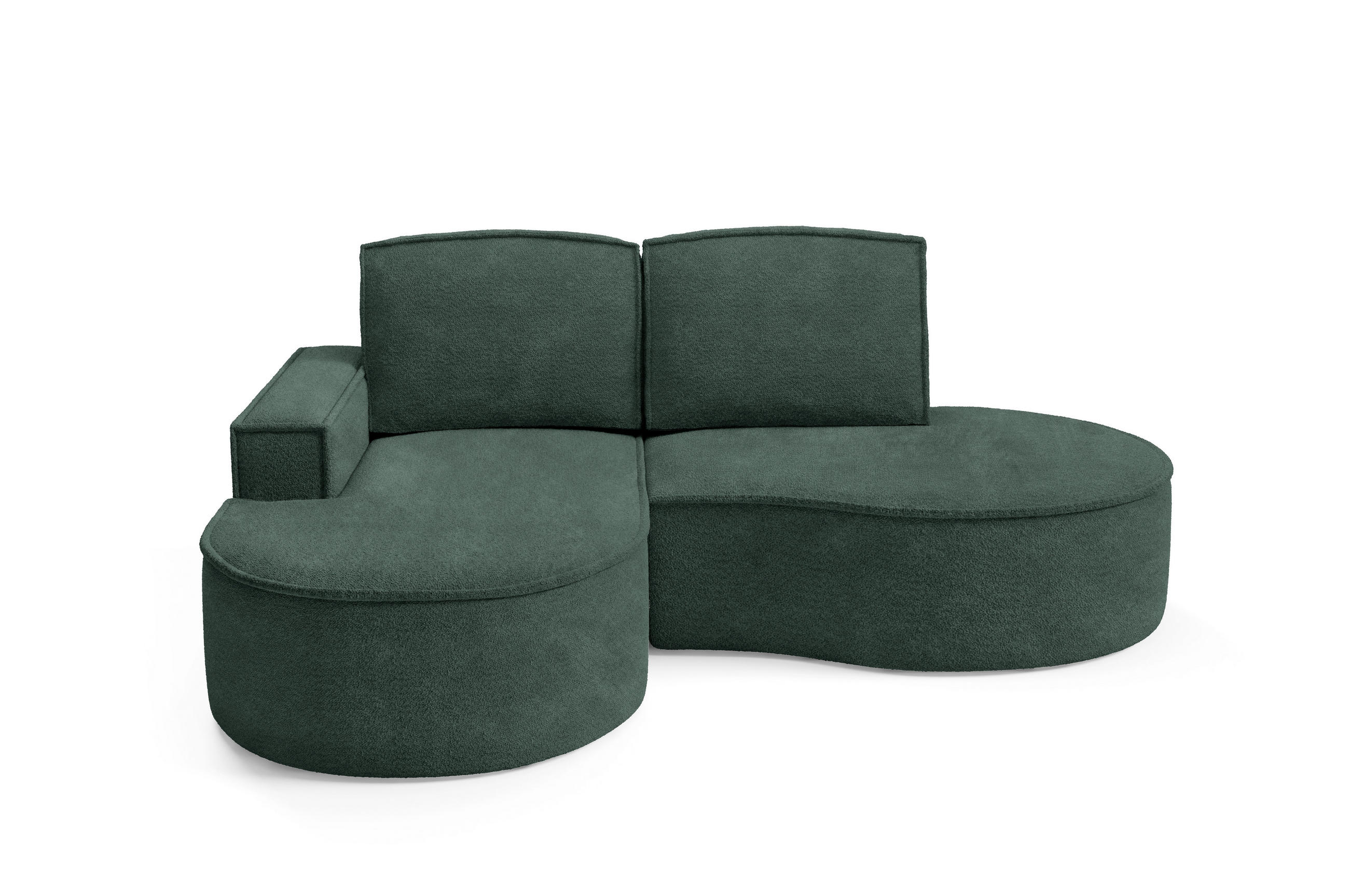 ECKSOFA MOLLY – Halbkreisförmig, Abriamo-Bouclé, Lose Kissen, Bouclé-Bezug, 210x157x88 cm, Links Grün - Jadegrün, Holz/Textil (157/210cm) - DomoHome