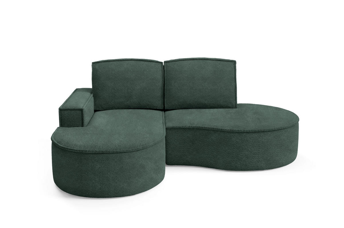ECKSOFA MOLLY – Halbkreisförmig, Abriamo-Bouclé, Lose Kissen, Bouclé-Bezug, 210x157x88 cm, Links Grün - Jadegrün, Holz/Textil (157/210cm) - DomoHome