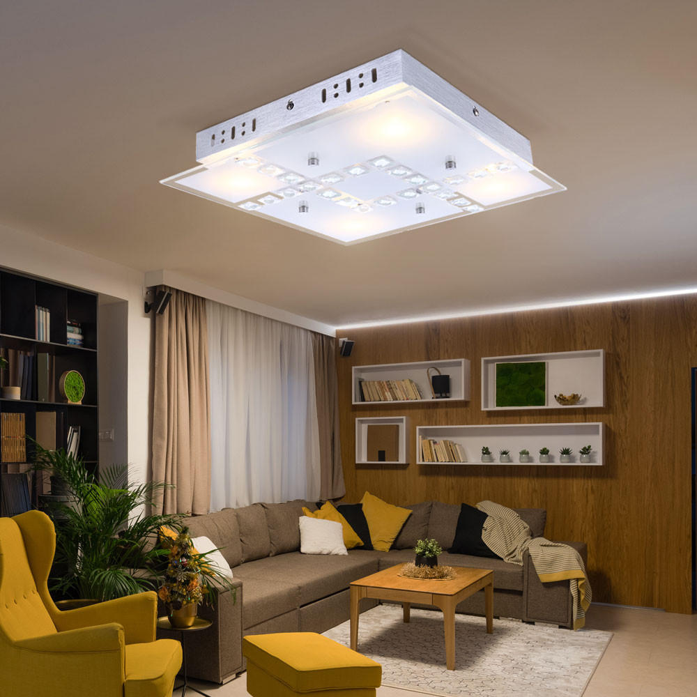 LED DECKENLEUCHTE Kristall Glas Silber - Silberfarben, Glas (32/32/6.5cm) - Globo Lighting