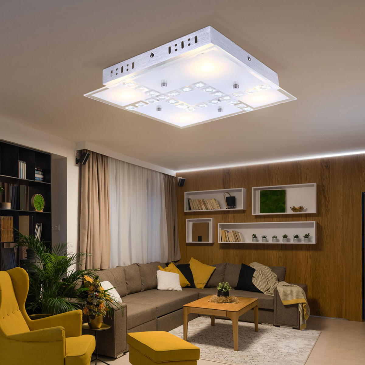 LED DECKENLEUCHTE Kristall Glas Silber - Silberfarben, Glas (32/32/6.5cm) - Globo Lighting