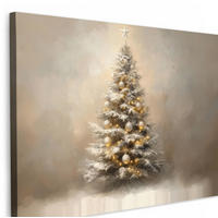 LEINWANDBILD Weihnachten - Weihnachtsbaum - Schnee - Kunst Wohnzimmer 120x80 cm - Champagner, Textil (120/80cm) - MuchoWow