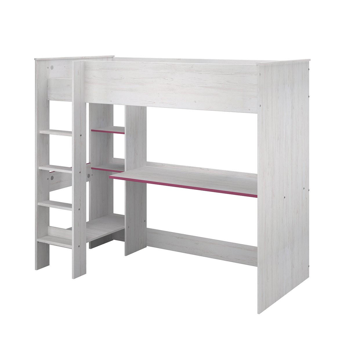 MEZZANINBETT mit Schreibtisch in weißer Holzoptik - 90x200 - Snoozy - Apfelbaumfarben, Holzwerkstoff (90/200cm) - Calicosy