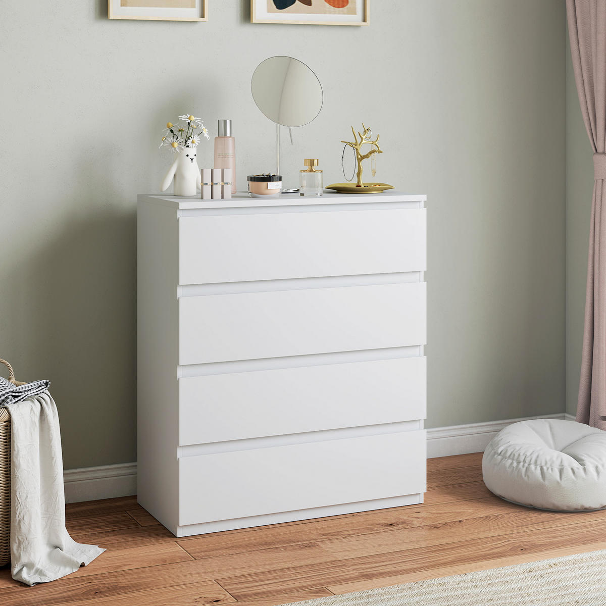 KOMMODE Weiß 80/39/95 cm - Weiß, Holzwerkstoff (80/95/39cm) - PANGIVO