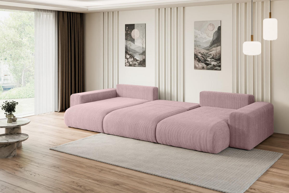 WOHNLANDSCHAFT mit Schlaffunktion und Bettkasten ESKAR-U -352x165x84cm Rosa Cord - Schwarz/Rosa, Holzwerkstoff/Kunststoff (352/84/165cm) - ALTDECOR