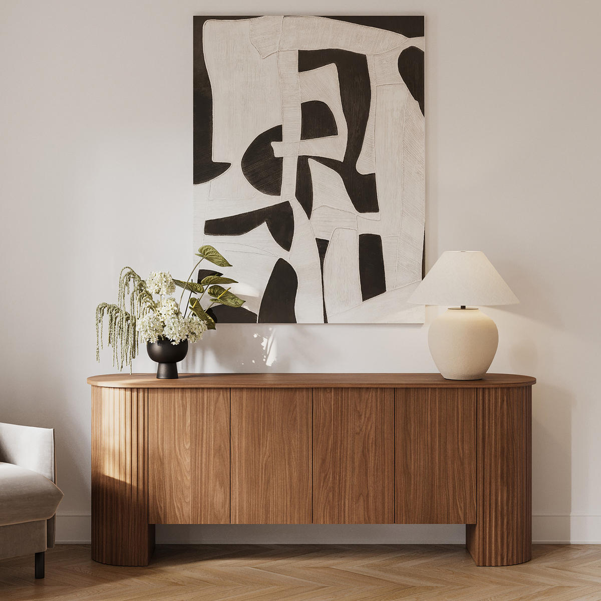 KOMODA Carlo s 1 dvířky a 3 zásuvkami, Push-To-Open, 200 cm, ořech - barva vlašského ořechu, kompozitní dřevo (200/80/45cm) - Beautysofa