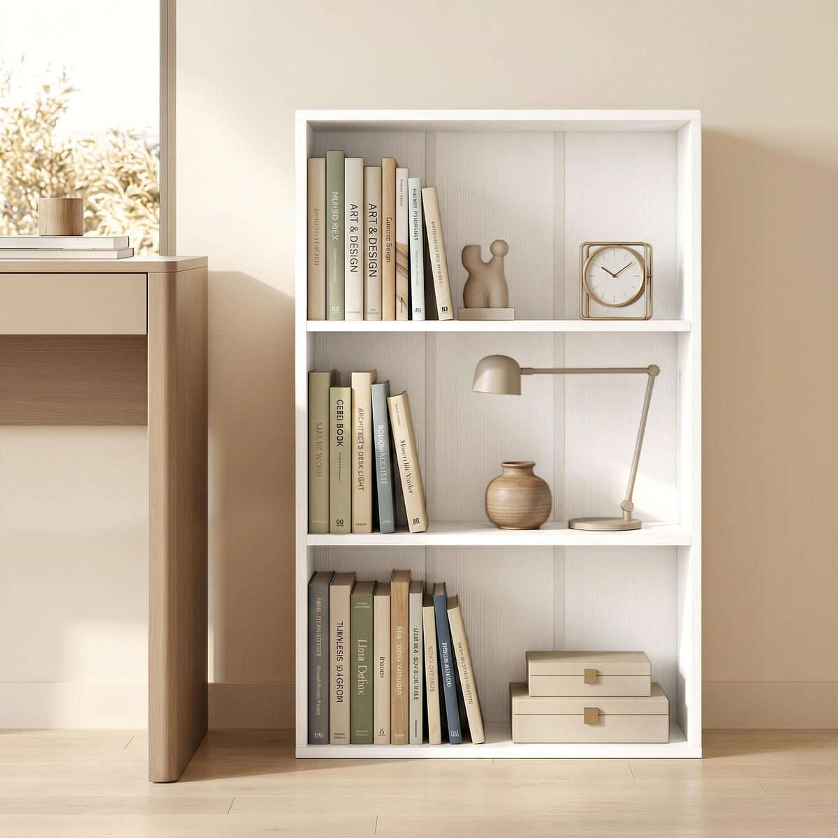 BÜCHERREGAL,3 Fächer verstellbarer Boden 60x24x93cm,weiß - Weiß, Holzwerkstoff (60/93/24cm) - Vallsero