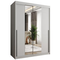 SCHIEBETÜRENSCHRANK mit Spiegel 150 cm Breite, weiß mit schwarzem Griff - Schwarz/Weiß, Holzwerkstoff (150/200/62cm) - Home Collective