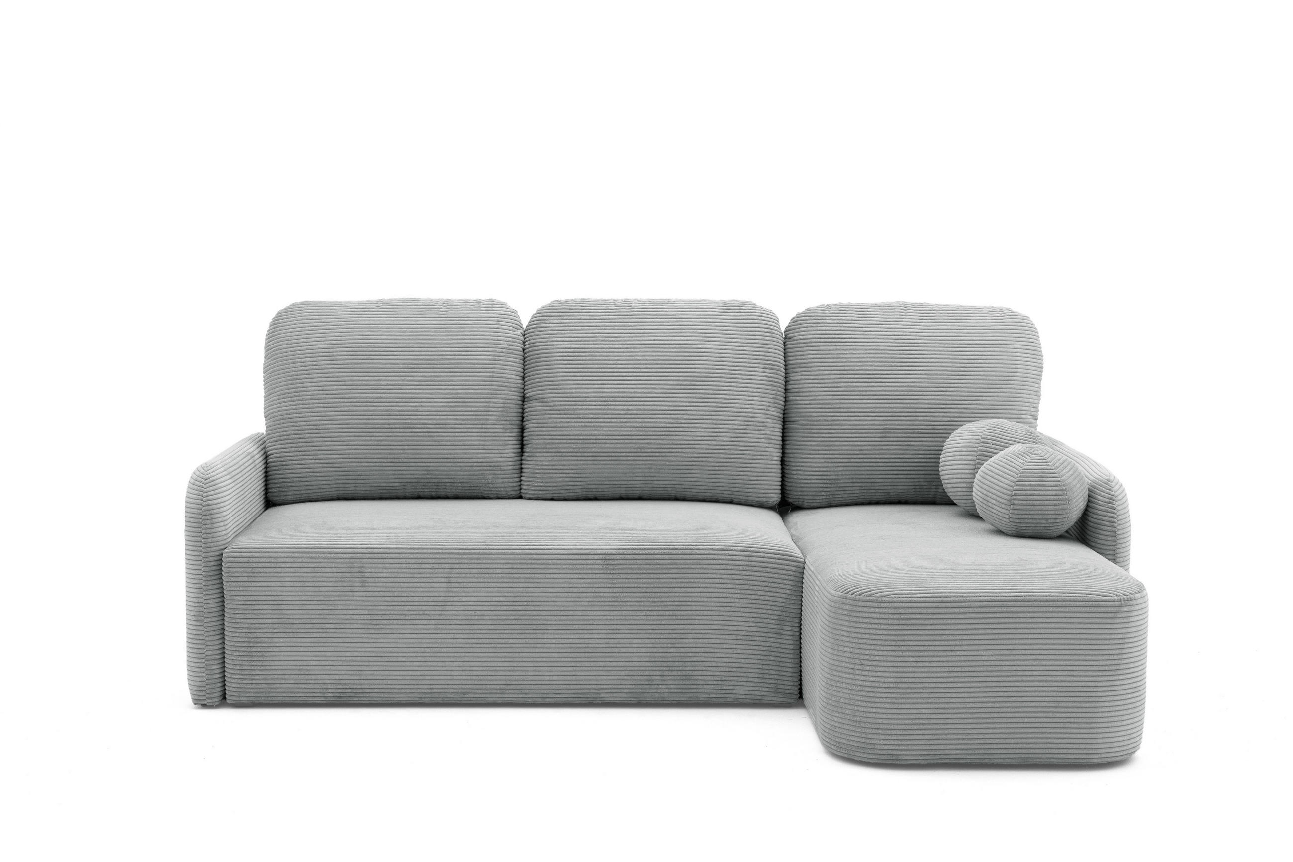 ECKSOFA CASPER L Rechts mit Schlaffunktion 132x198 Cord Grau - Schwarz/Grau, Holz/Kunststoff (145/217cm) - Muffo