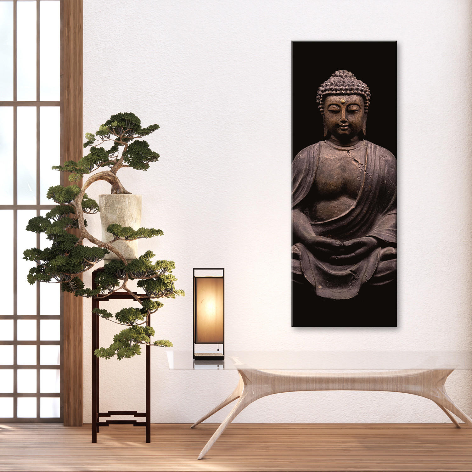 WANDBILD buddha statue - Grau, Textil (30/90cm) - Feeby
