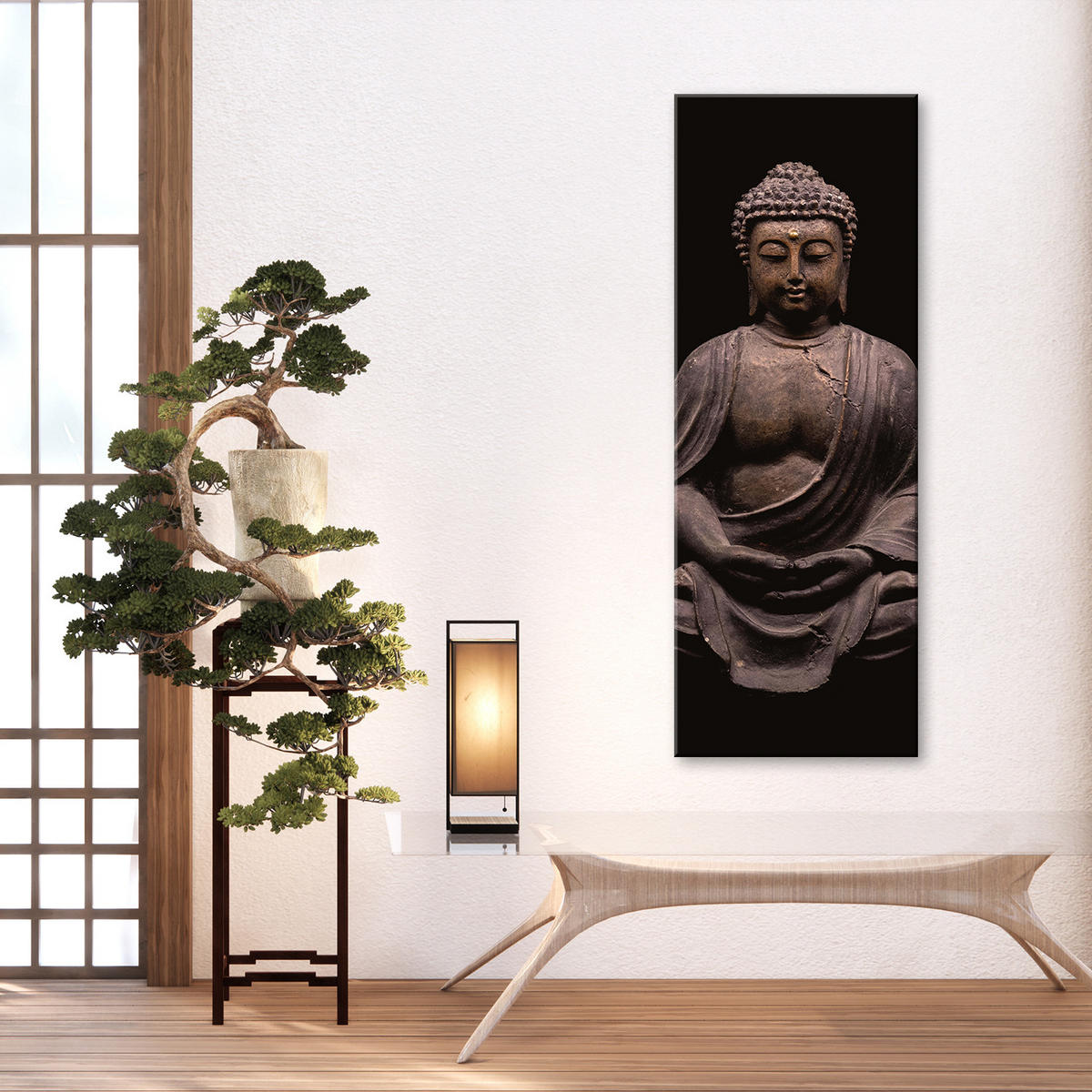 WANDBILD buddha statue - Grau, Textil (30/90cm) - Feeby