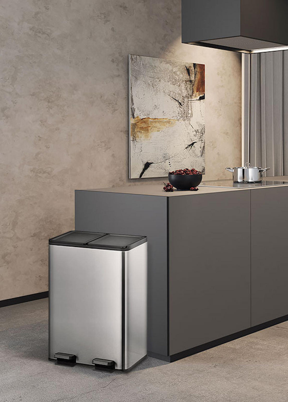 MÜLLEIMER rechteckig 40 Liter 59,2x46,3x33,2 cm, Edelstahl Silber - Silberfarben, Metall (46.3/59.2/33.2cm) - PROREGAL