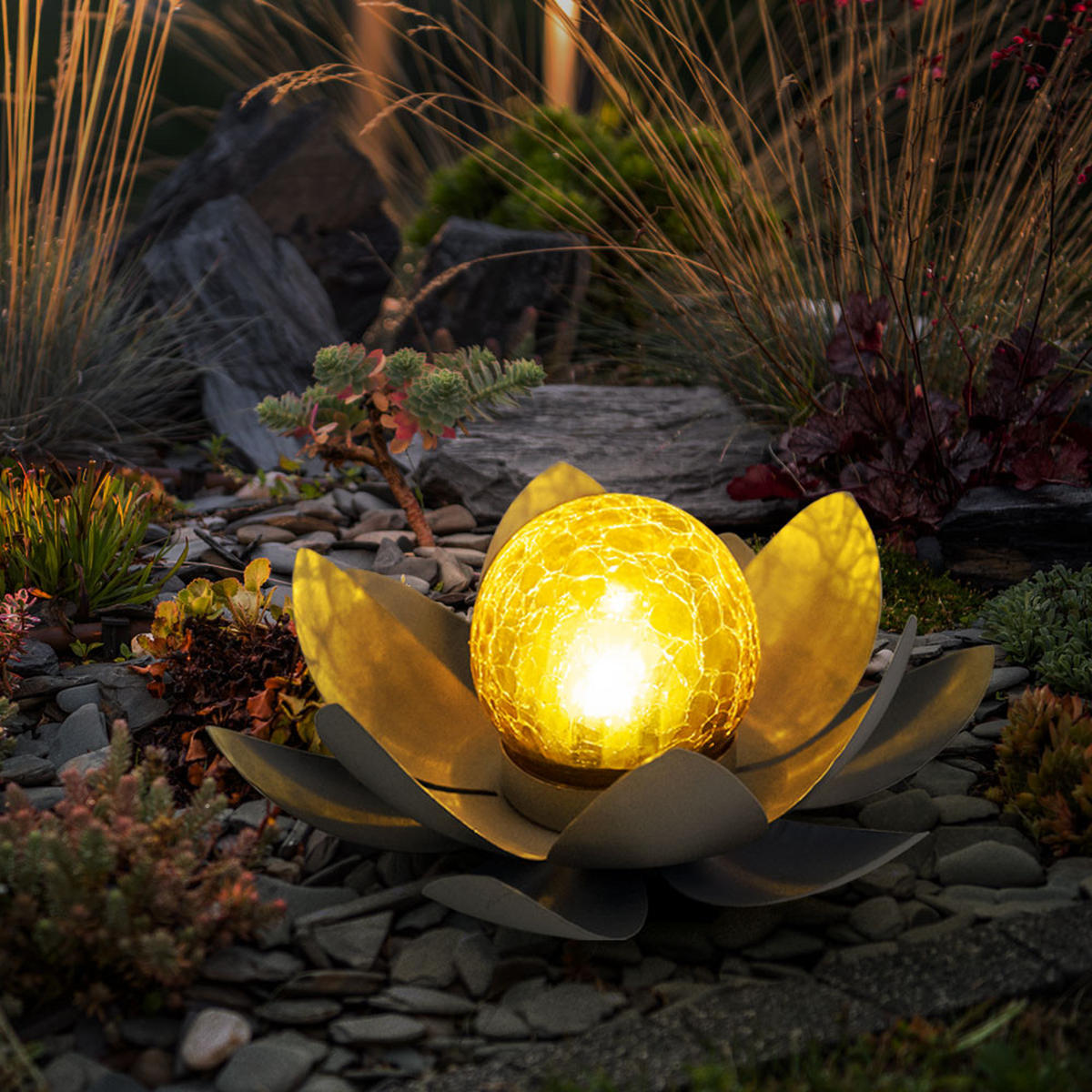 LED AUSSENLEUCHTE Grau 2er Set Lotusblume Stern - Grau, Glas (31/8.5/29.5cm) - Globo Lighting