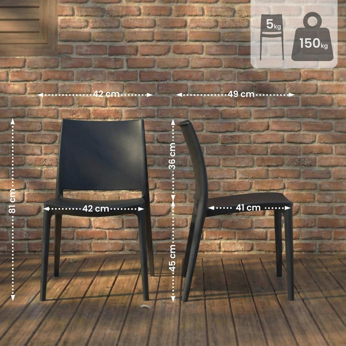 GARTENSTUHL Kunststoff Schwarz - Schwarz, Kunststoff (42/81/49cm) - CLP