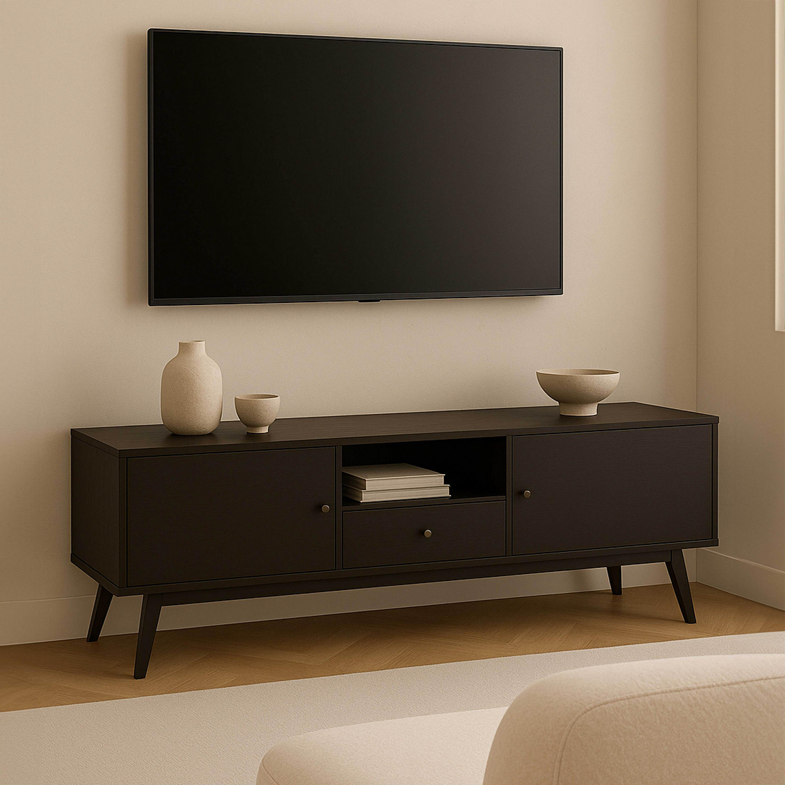 TV-SCHRANK 150 cm, Schwarz - Schwarz, Holz (40/55/150cm) - Oviala