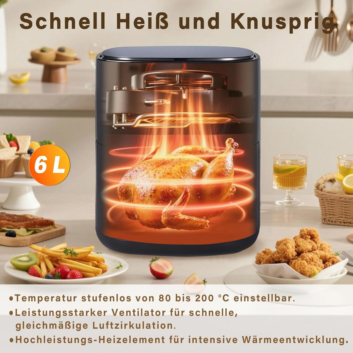 HEISSLUFTFRITTEUSE Aerochef 36.0/29.0/33.0 cm - Schwarz, Metall (29/33/36cm) - ZMH