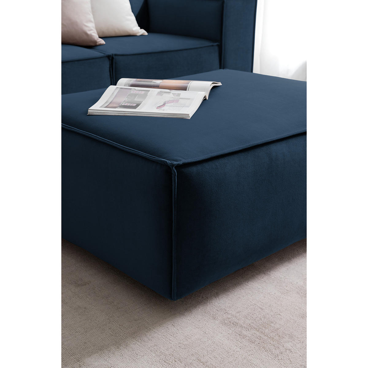 POLSTERHOCKER rechteckig - Schwarz/Dunkelblau, Kunststoff/Textil (97/40/79cm) - home24