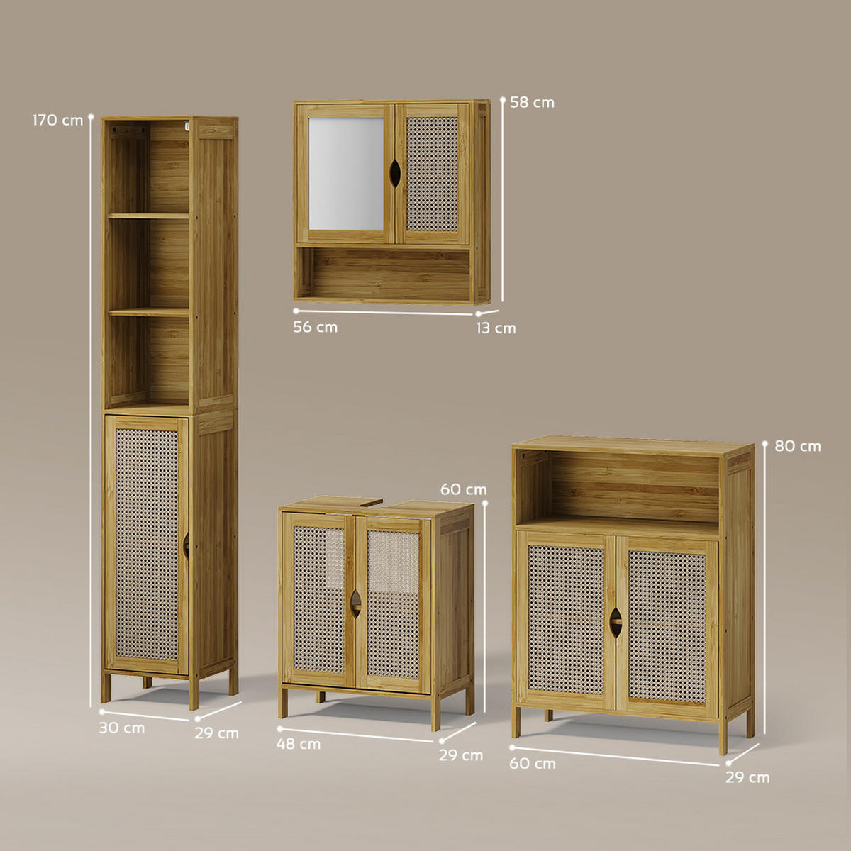 BADMÖBEL-SET Mincio, Bambus, 4dílná - přírodní, kompozitní dřevo (50/60/29cm) - Livinity®