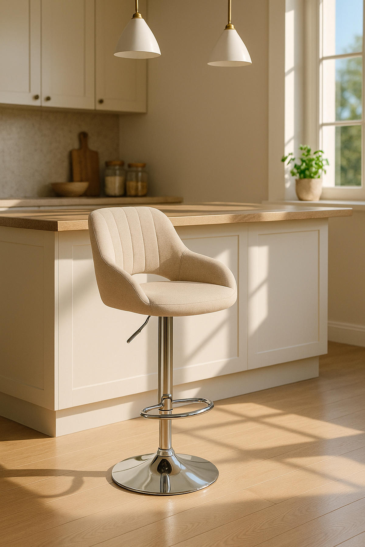 BARHOCKER 2er Set Milos Stoff C creme - Chromfarben/Naturfarben, Textil/Metall (47/106/48cm) - TPFLiving
