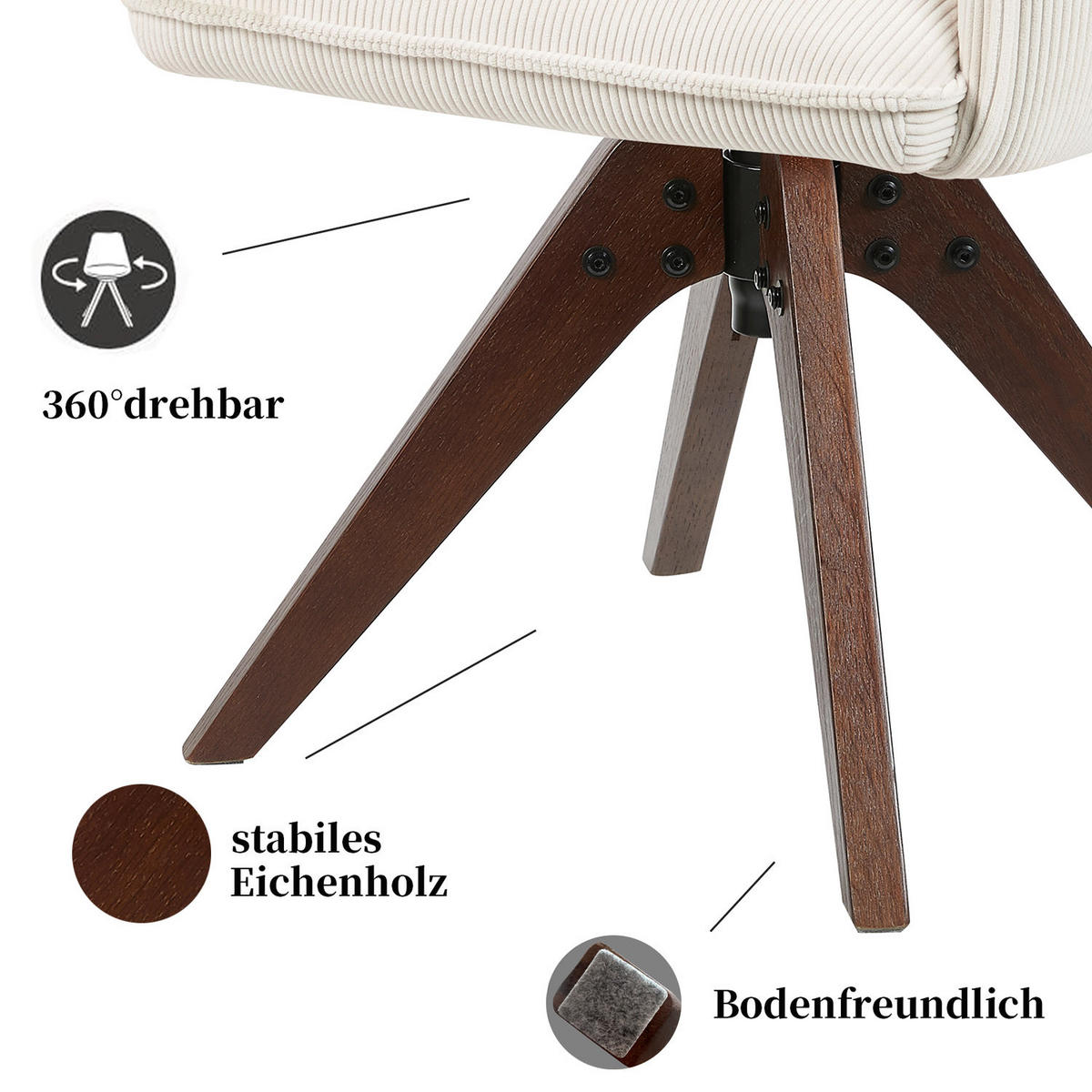 ARMLEHNSTUHL Mika-Emil 2er-Set - Nussbaumfarben/Creme, Eichenholz/Holz (60/88/63cm) - DUBI Möbel