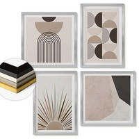 WANDBILDER 4er Set - 50x50 cm & 40x60 cm Silberner Rahmen - Abstrakte beige und braune Formen - Silberfarben, Kunststoff (50/50cm) - ArtPrintCave