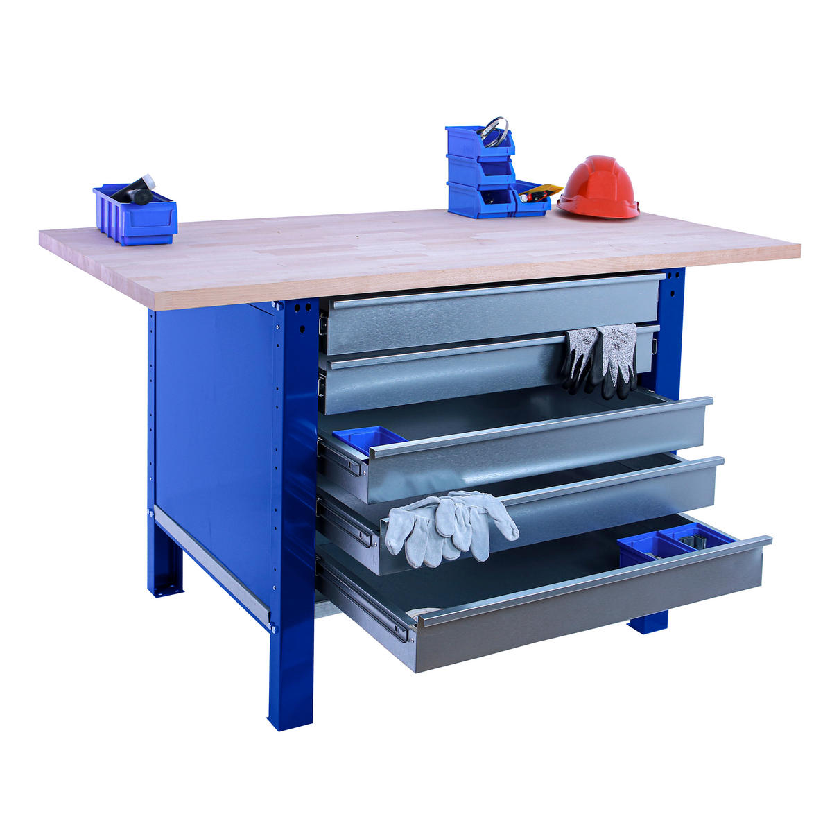 WERKBANK Buffalo Wood mit 5x Schublade HxBxT 86,5 x 180 x 75 cm Traglast 1000 kg Blau - Blau, Metall (180/86.5/75cm) - PROREGAL