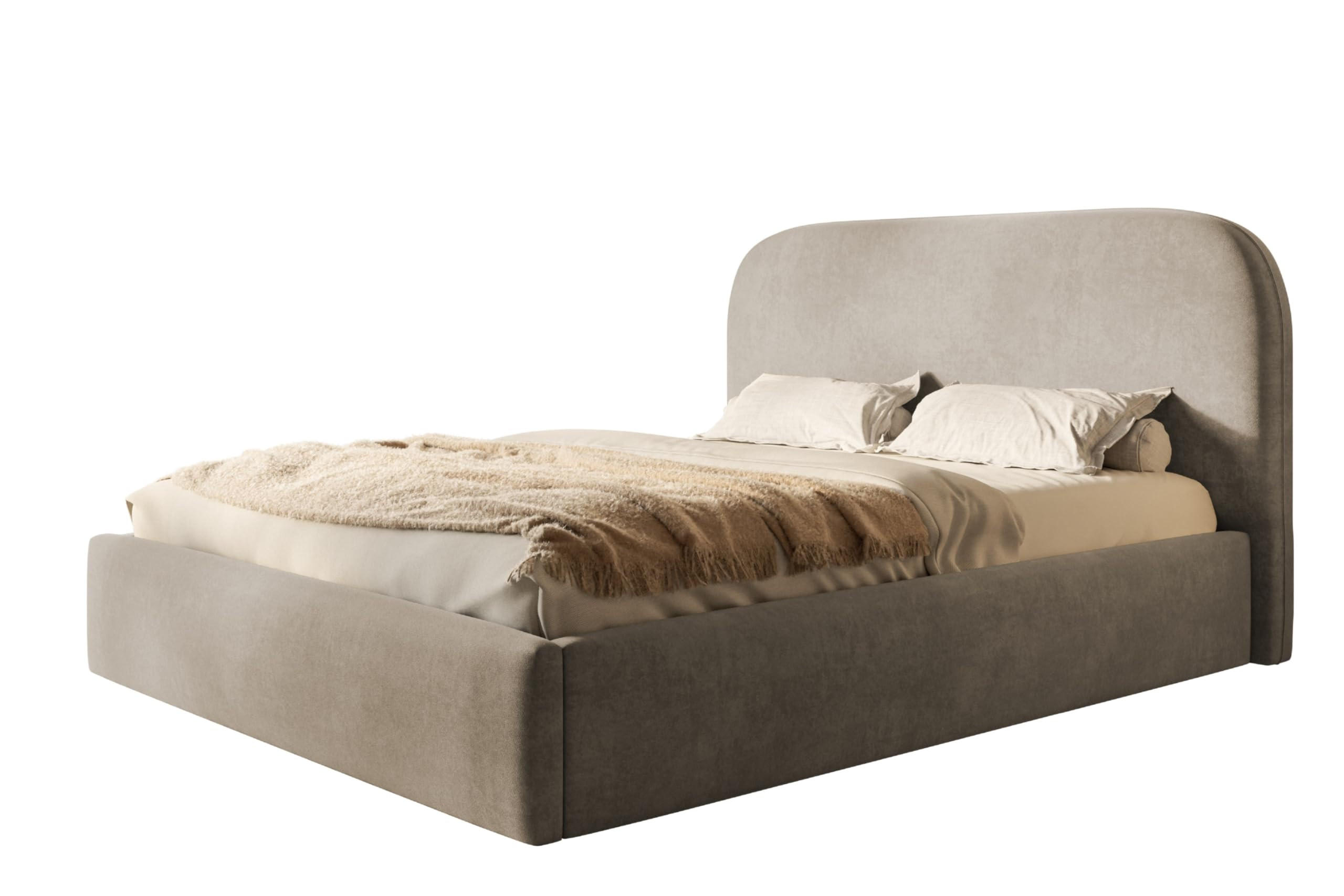 BETT 90x200 - Polsterbett mit Bettkasten und Holzrahmen - Modern Betten - Weicher Jasminstoff - Kollektion Verona - Beige - Beige, Holz/Textil (90/200cm) - Alpi-Möbel