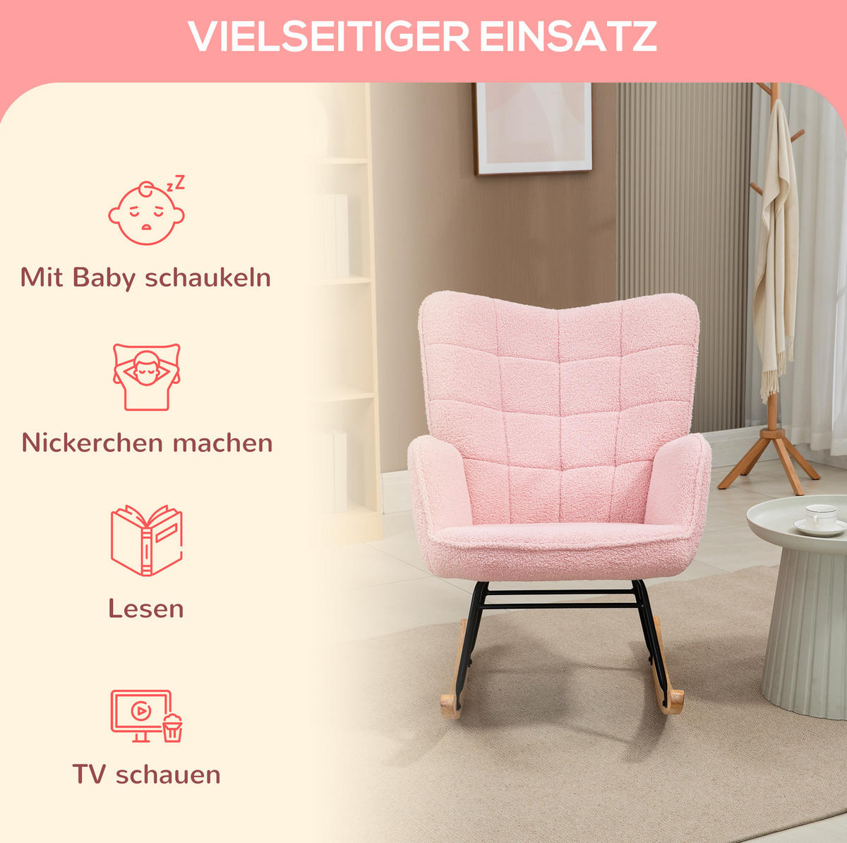 SCHAUKELSTUHL Polyester mit hoher Rückenlehne, Armlehnen 71/98/101 cm Rosa - Rosa, Textil (98/101/71cm) - Redom