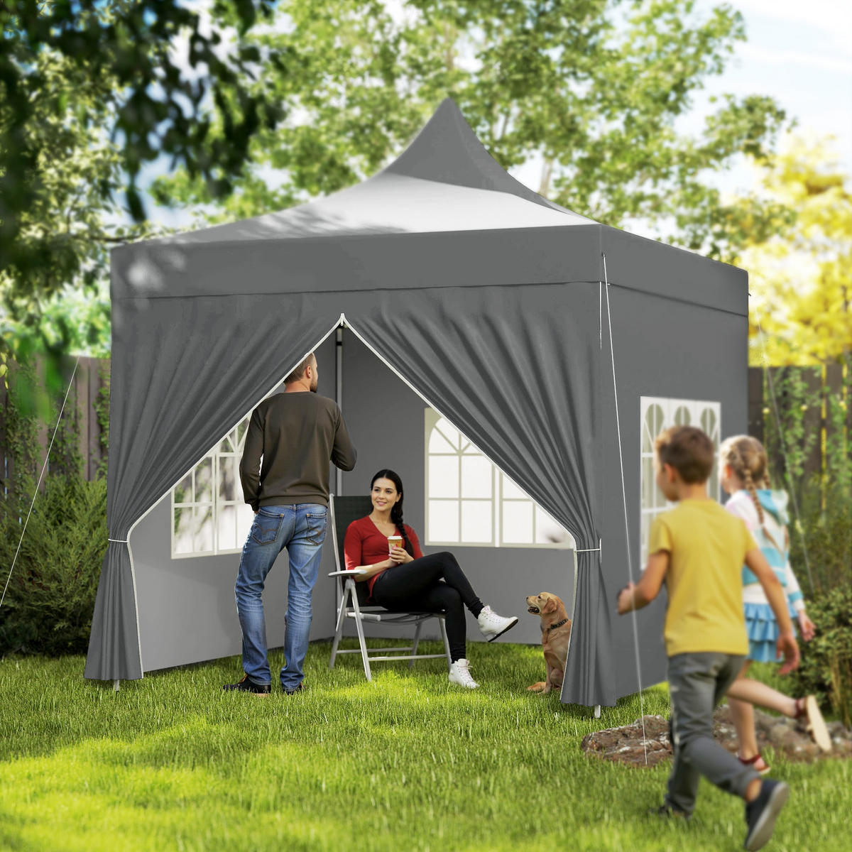 PAVILLON DE-14028 3/3 m, 4 abnehmbare Seitenwände, 3 Fenster, höhenverstellbar Grau - Grau, Textil (290/325/290cm) - ComfortXL