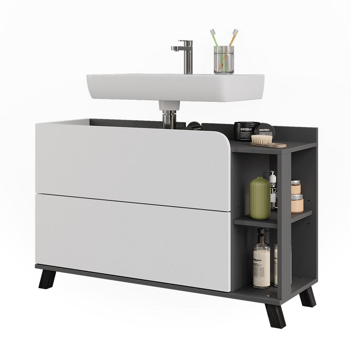 WASCHBECKENUNTERSCHRANK Karen Anthrazit/Weiß 100 x 65 cm mit 2 Schubladen - Anthrazit/Weiß, Holzwerkstoff (100/65/35cm) - Vicco