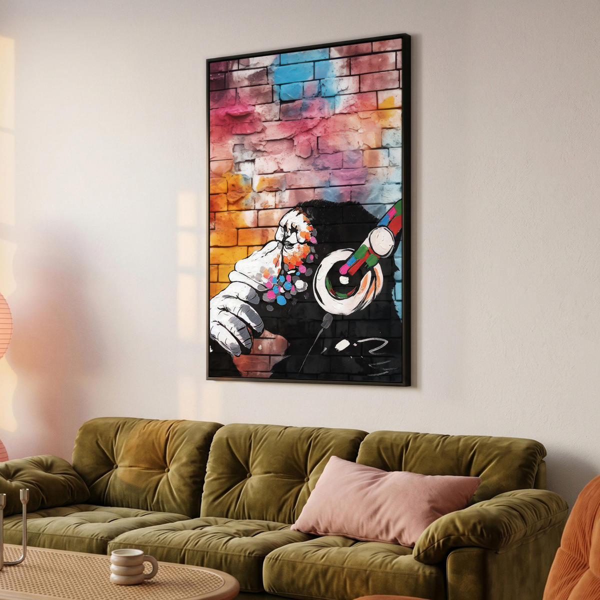 LEINWAND Bilder mit Rahmen - Affe - Graffiti - Musik - 100x150 - Multicolor, Textil (100/150cm) - MuchoWow