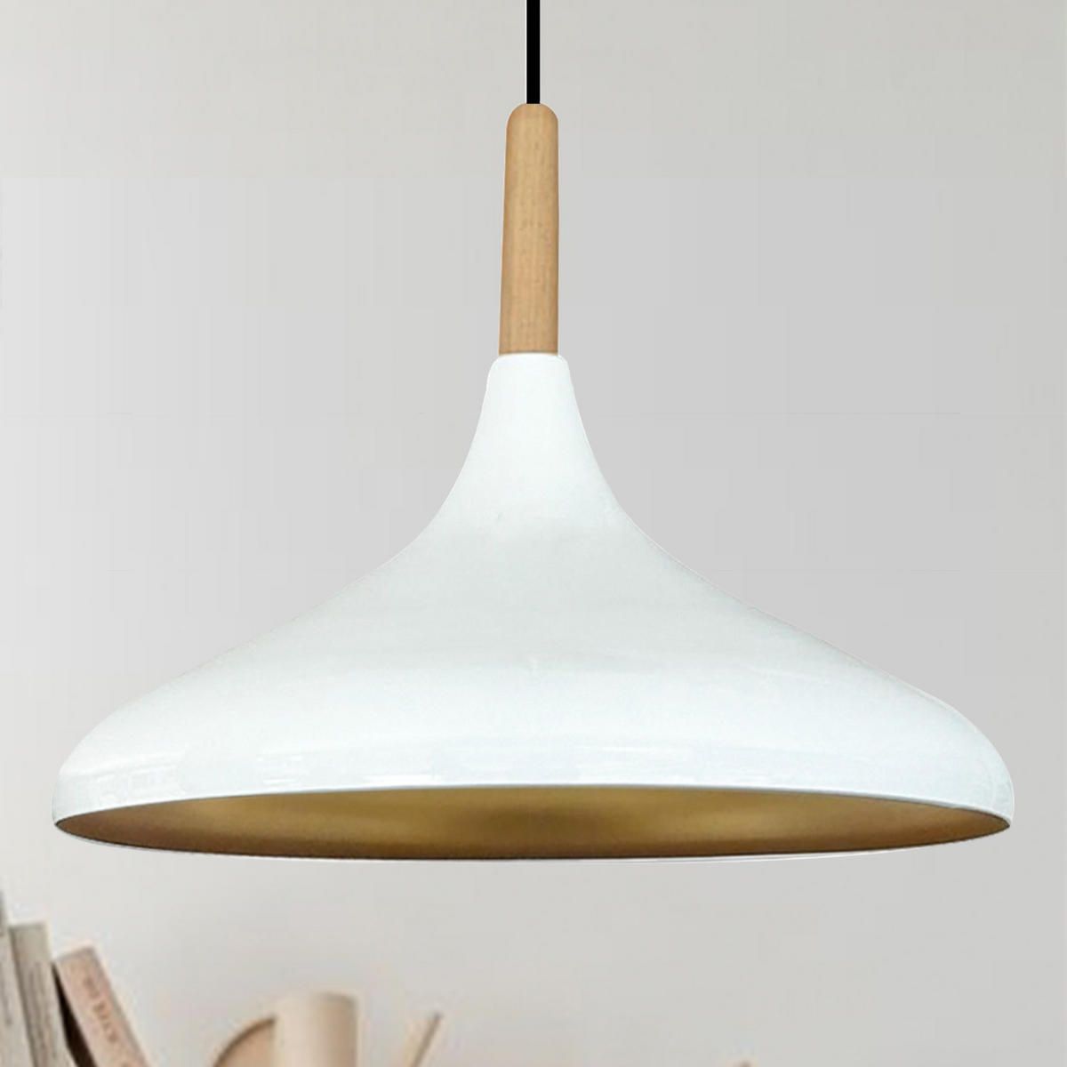 PENDELLEUCHTE Champion aus Holz 35/30 cm - Weiß, Metall (30/35/30cm) - Bamyum