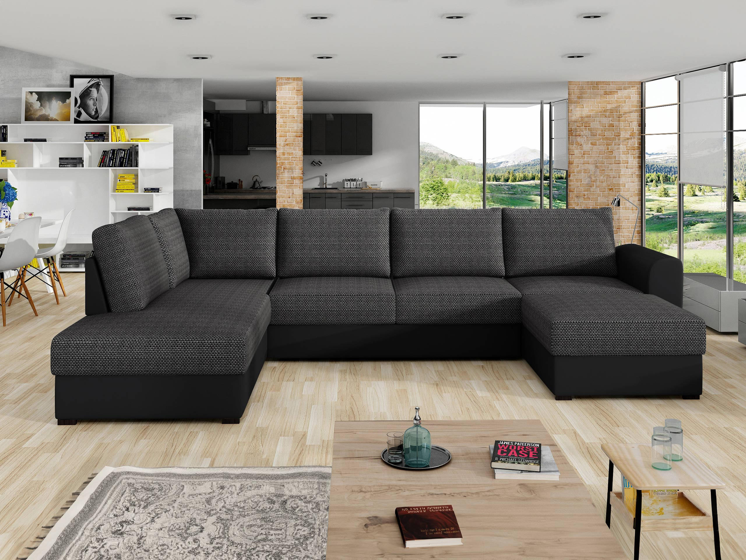 WOHNLANDSCHAFT Wilma, Seite: Links - Schwarz, Holz/Textil (305/85/188cm) - MIRJAN24