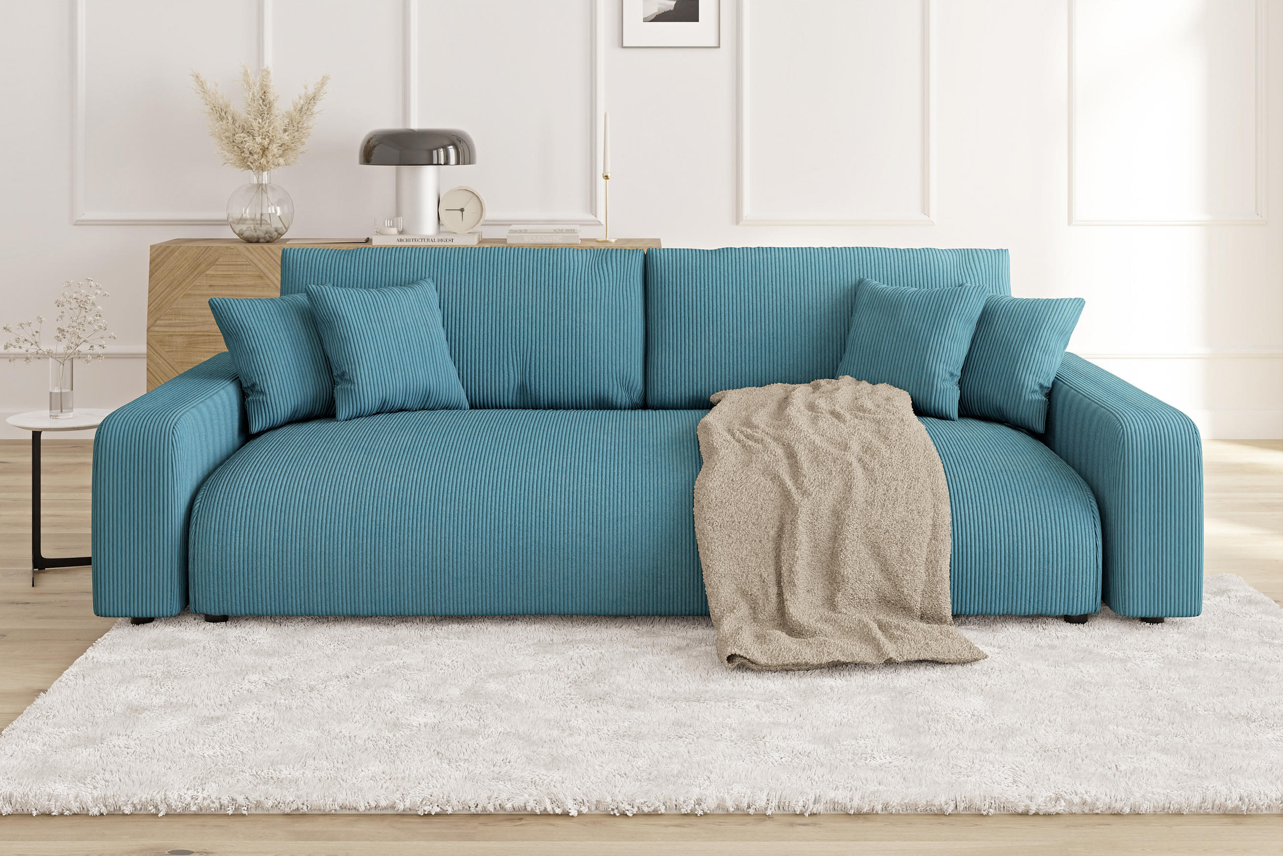 Thumbnail - S-Style Möbel Bigsofa, Türkis, Textil, Echtholz,Buche, Birke, 4-Sitzer, Füllung: Silikon,Silikon,Polyetherschaumkern, 23...