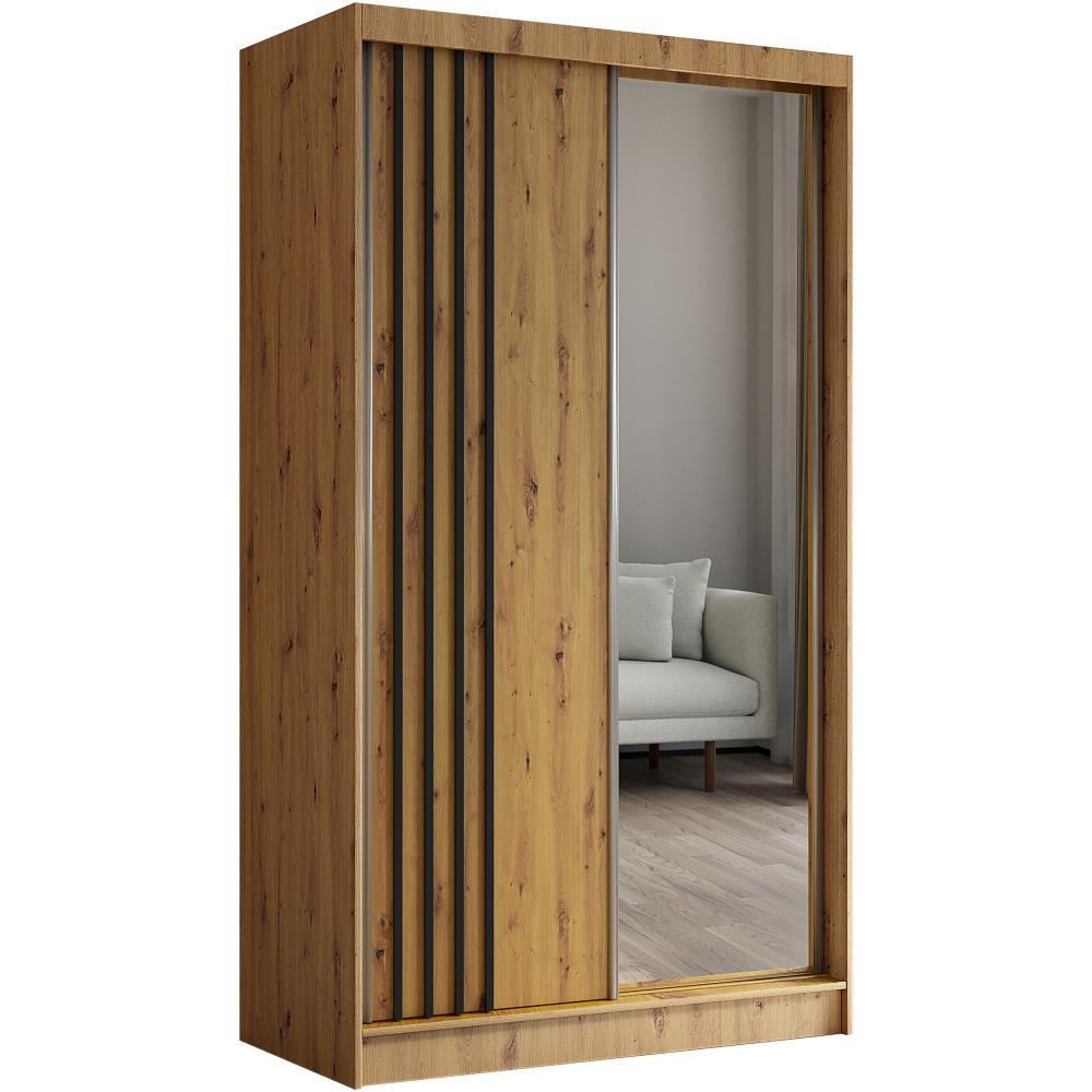 SCHWEBETÜRENSCHRANK Nela 120/216/61 eiche Artisan mit Schubladen - Schwarz/Eiche Artisan, Holzwerkstoff (120/216/61cm) - Beautysofa