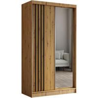 SCHWEBETÜRENSCHRANK Nela 120/216/61 eiche Artisan mit Schubladen - Schwarz/Eiche Artisan, Holzwerkstoff (120/216/61cm) - Beautysofa