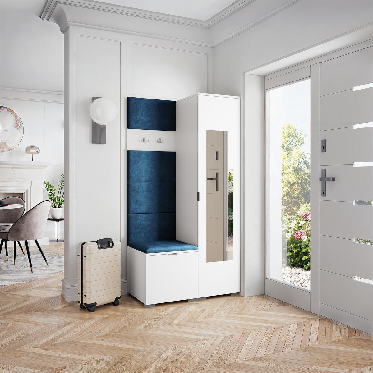 GARDEROBENSCHRANK VIRA 95/181/51 cm Modern Garderobe-Set Weiß - Blau/Weiß, Holzwerkstoff (95/181/51cm) - MASSENO